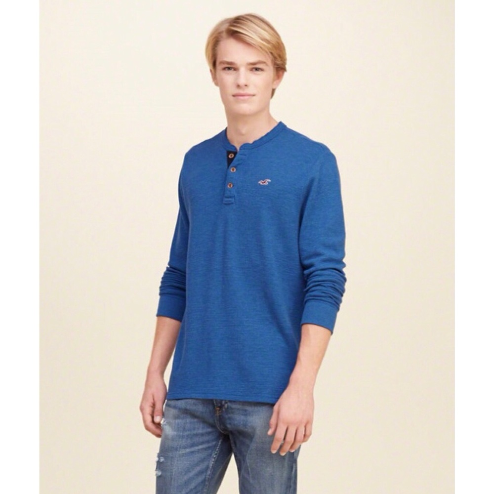 Hollister Co. Blue Long Sleeve Waffle Henley Tee - Picture 3 of 8